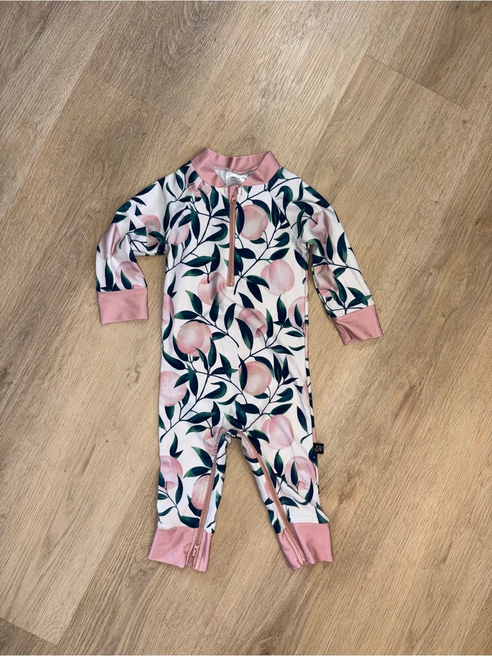 Peach-Print Swim Rashguard One-Piece
